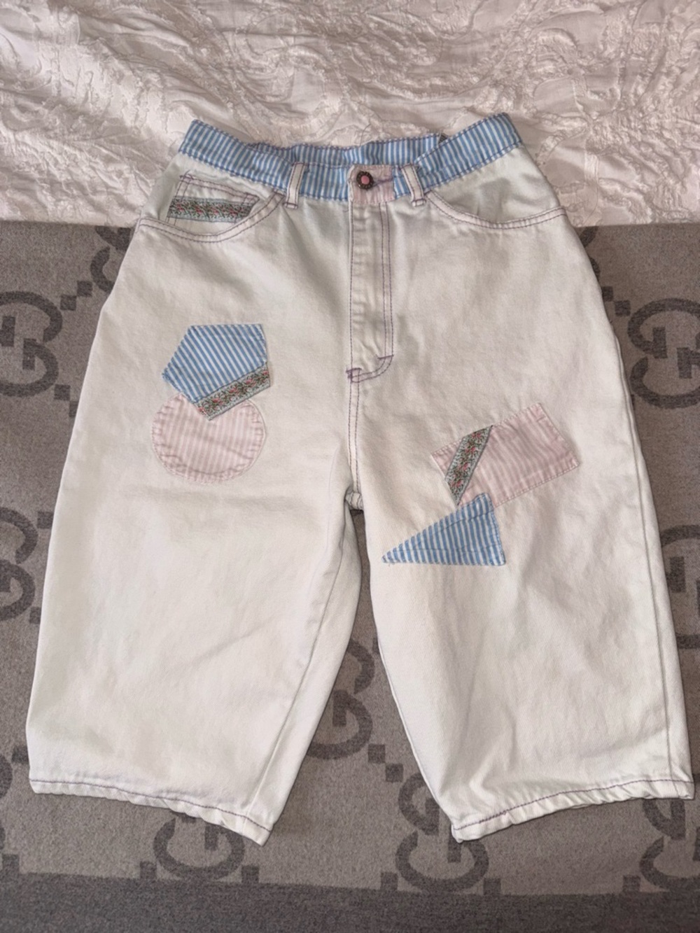 VTG 80s Gitano Denim Shorts with Pastel Blue and Pink Patchwork